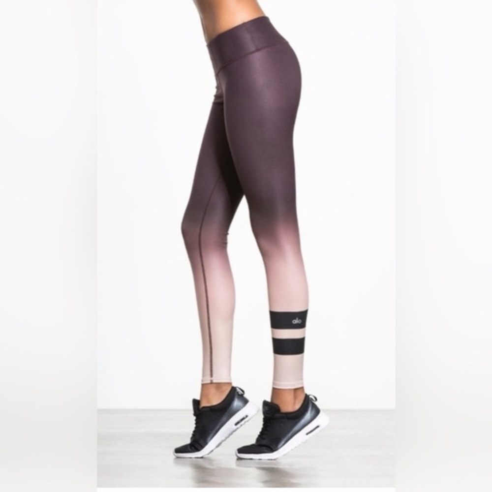 Alo Yoga Airbrush Leggings Brown Ombre Fade Stripe Full Length Medium